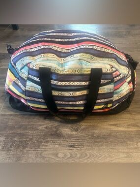 Roxy Striped Multicolor Duffel Bag with Black Trim